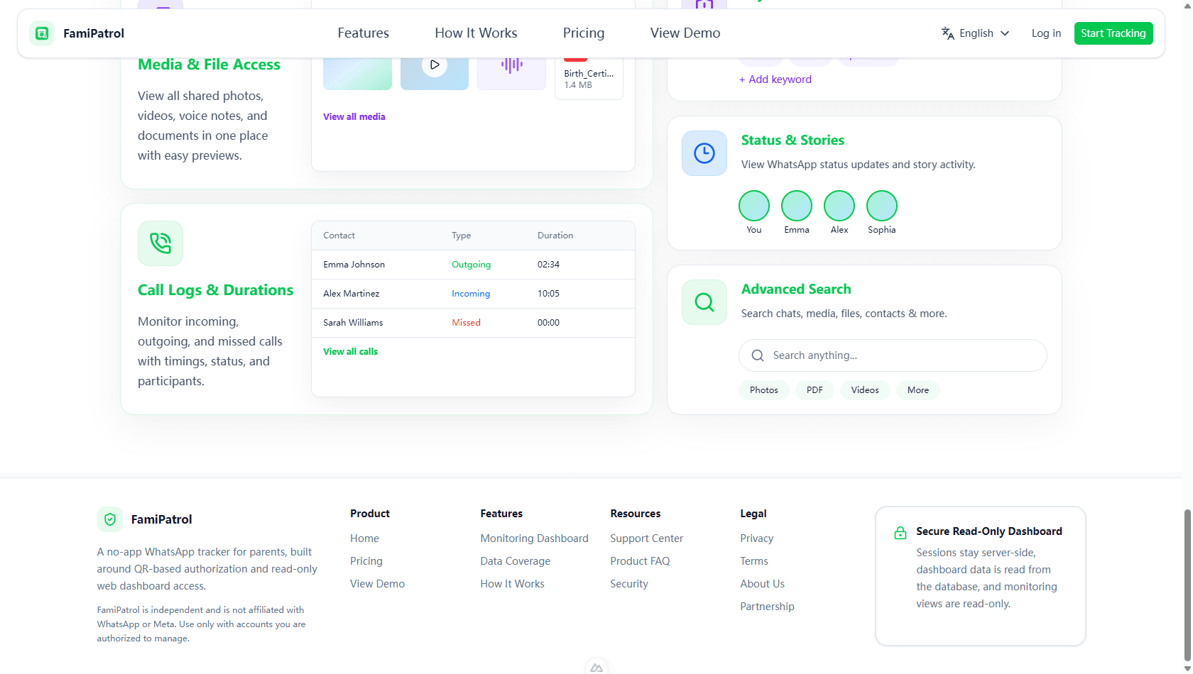 FamiPatrol read-only dashboard for authorized WhatsApp parental monitoring